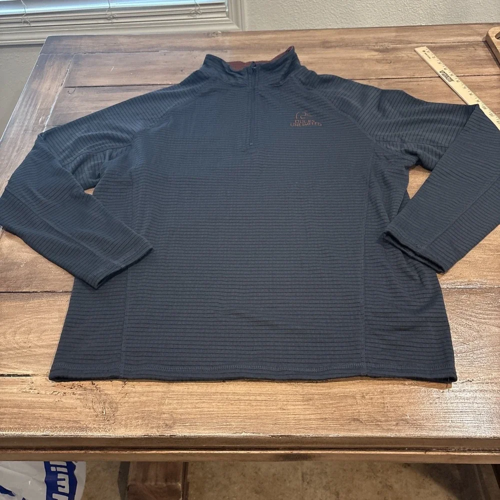 DUCKS UNLIMITED: Navy Long Sleeve 1/4 Zip Pullover Sweater, Adult-Large L